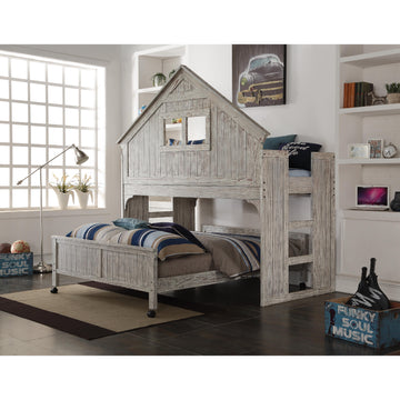  Donco Trading Company Clubhouse 007D_008-FD Twin Loft Bed with Clubhouse Full Caster Bed - Driftwood IMAGE 1