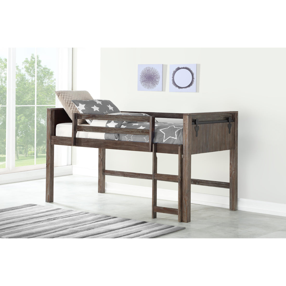  Donco Trading Company 0318A-TBS Barn Door Twin Low Loft Bed - White IMAGE 1