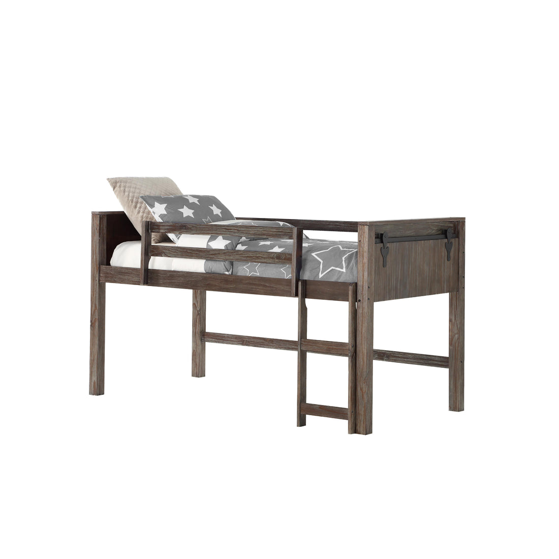  Donco Trading Company 0318A-TBS Barn Door Twin Low Loft Bed - White IMAGE 1