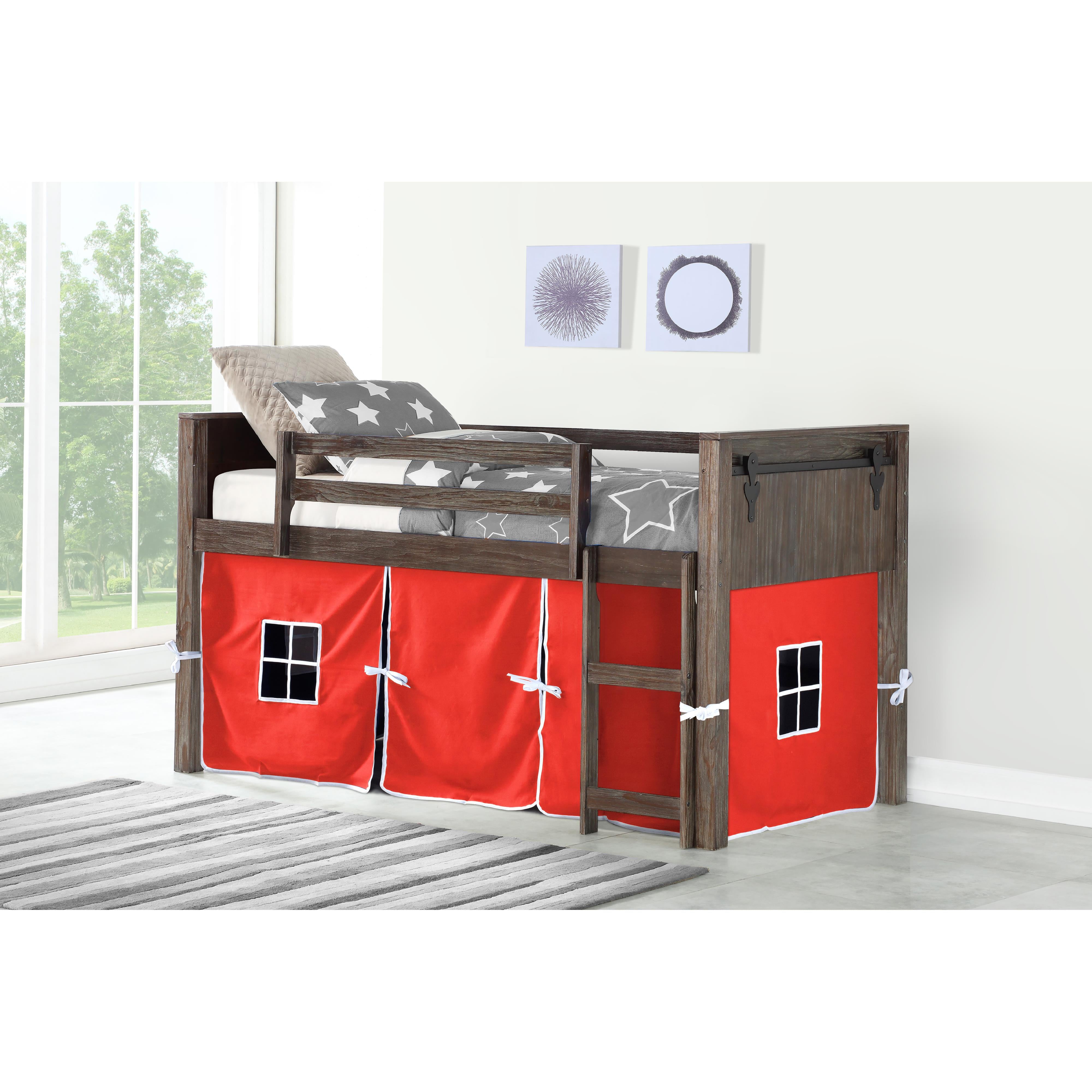  Donco Trading Company 0318A-TBS_750C-TR Barn Door Twin Low Loft with Tent - White IMAGE 1