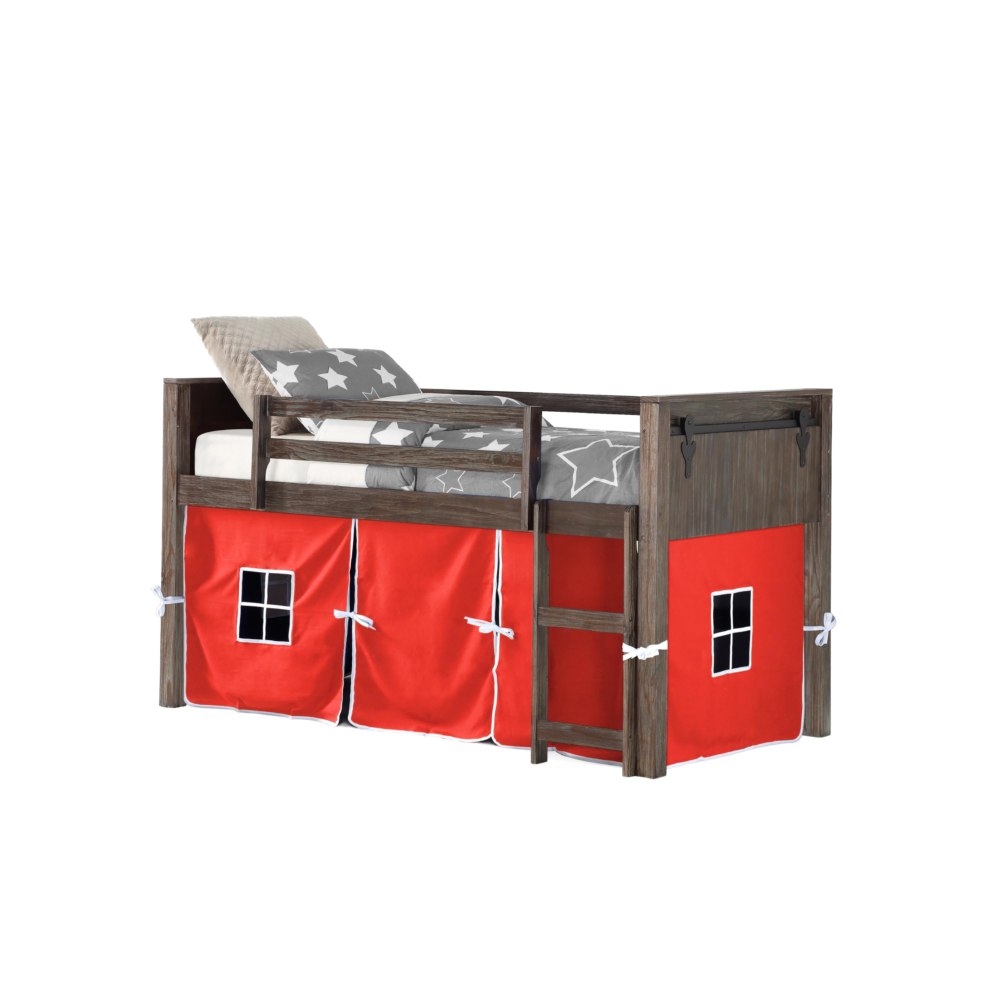  Donco Trading Company 0318A-TBS_750C-TR Barn Door Twin Low Loft with Tent - White IMAGE 2