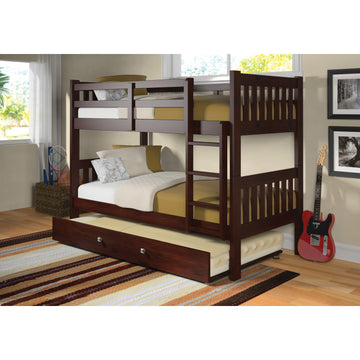  Donco Trading Company Austin Mission 1010-3TTCP_503-CP Twin over Twin Bunkbed with Twin Trundle - Dark Cappuccino IMAGE 1