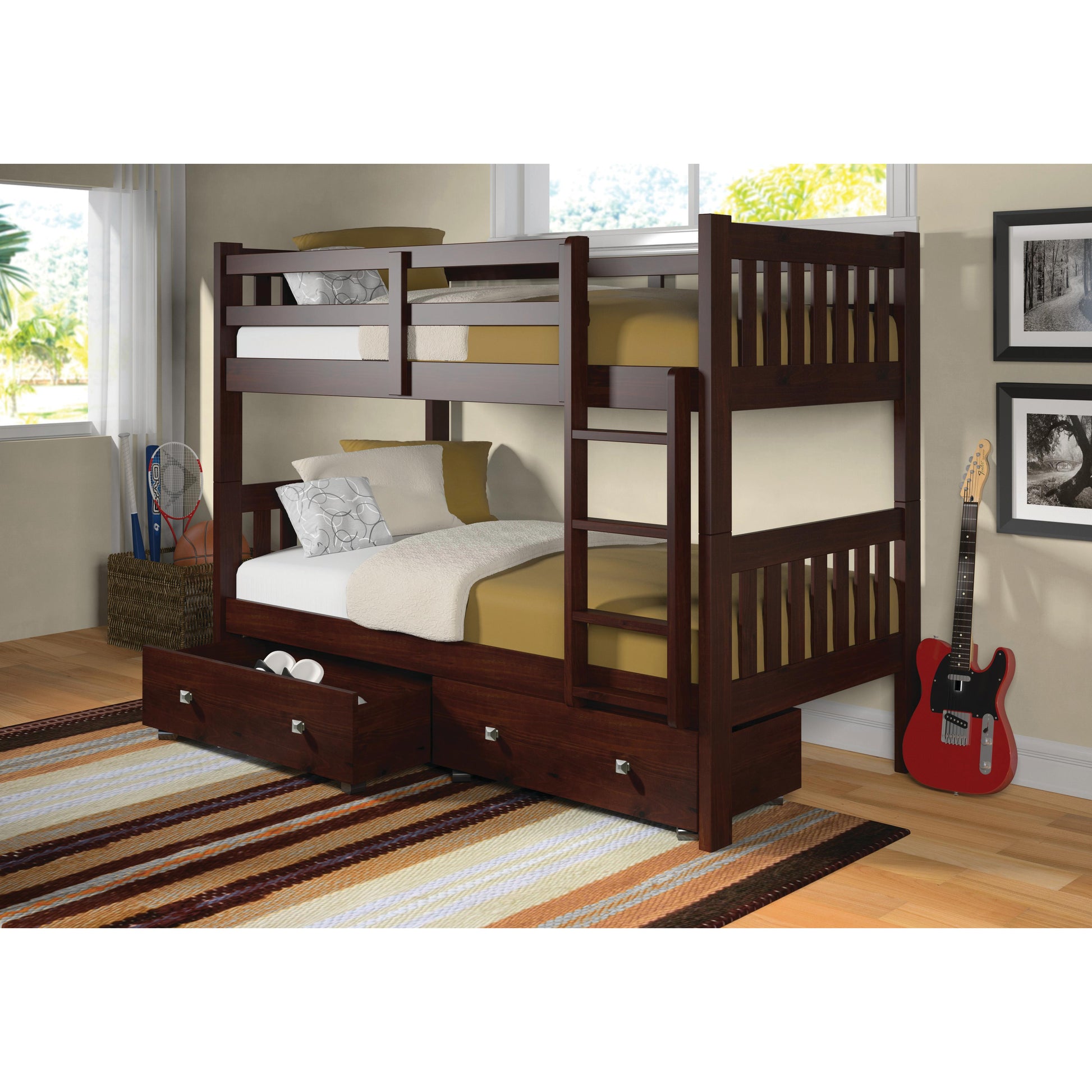  Donco Trading Company Austin Mission 1010-3TTCP_505-CP Twin over Twin Bunkbed with Drawers - Dark Cappuccino IMAGE 1