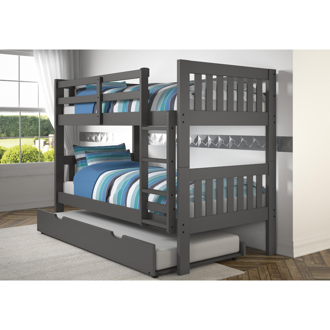  Donco Trading Company Austin Mission 1010-3TTDG_503-DG Twin over Twin Bunkbed with Twin Trundle - Dark Grey IMAGE 1