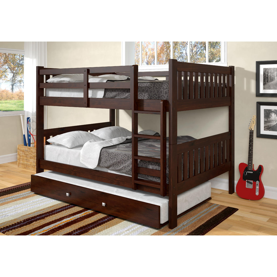  Donco Trading Company Austin Mission 1015-3FFCP_503-CP Full over Full Bunkbed with Twin Trundle - Dark Cappuccino IMAGE 1