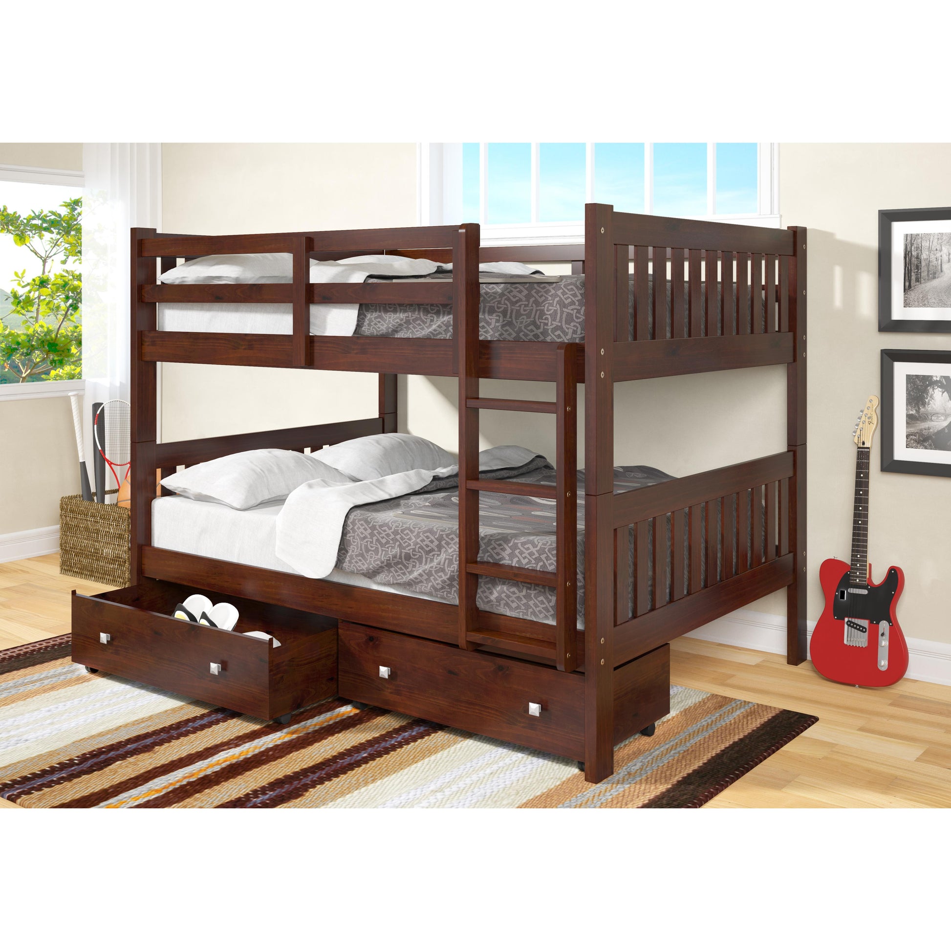  Donco Trading Company Austin Mission 1015-3FFCP_505-CP Full over Full Bunkbed with Drawers - Dark Cappuccino IMAGE 1