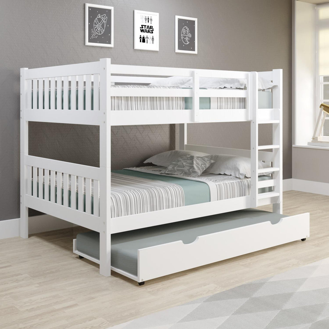  Donco Trading Company Austin Mission 1015-3FFW_503-W Full over Full Bunkbed with Twin Trundle - White IMAGE 1