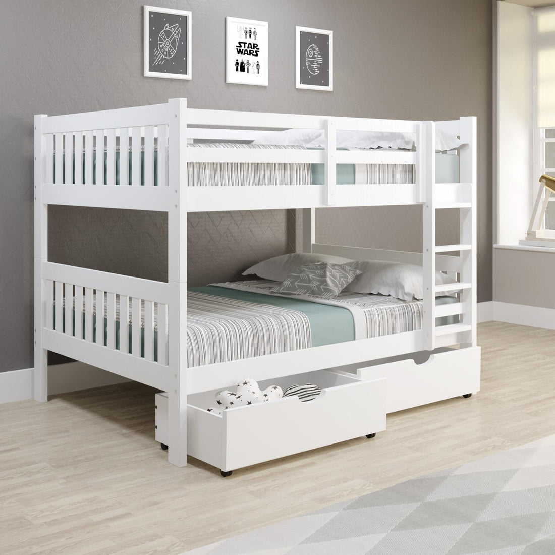  Donco Trading Company Austin Mission 1015-3FFW_505-W Full over Full Bunkbed with Drawers - White IMAGE 1