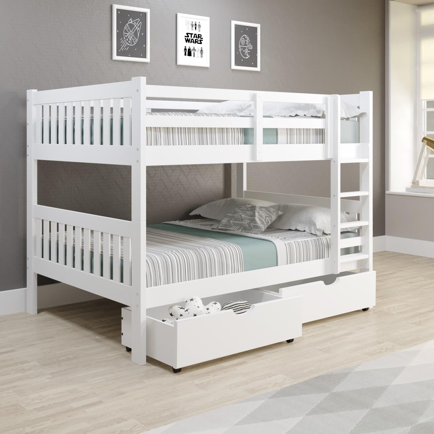  Donco Trading Company Austin Mission 1015-3FFW_505-W Full over Full Bunkbed with Drawers - White IMAGE 1