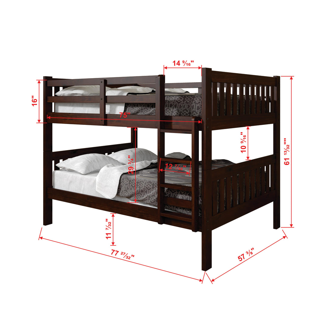  Donco Trading Company Austin Mission 1018-3TFCP_503-CP Twin over Full Bunkbed with Twin Trundle - Dark Cappuccino IMAGE 1