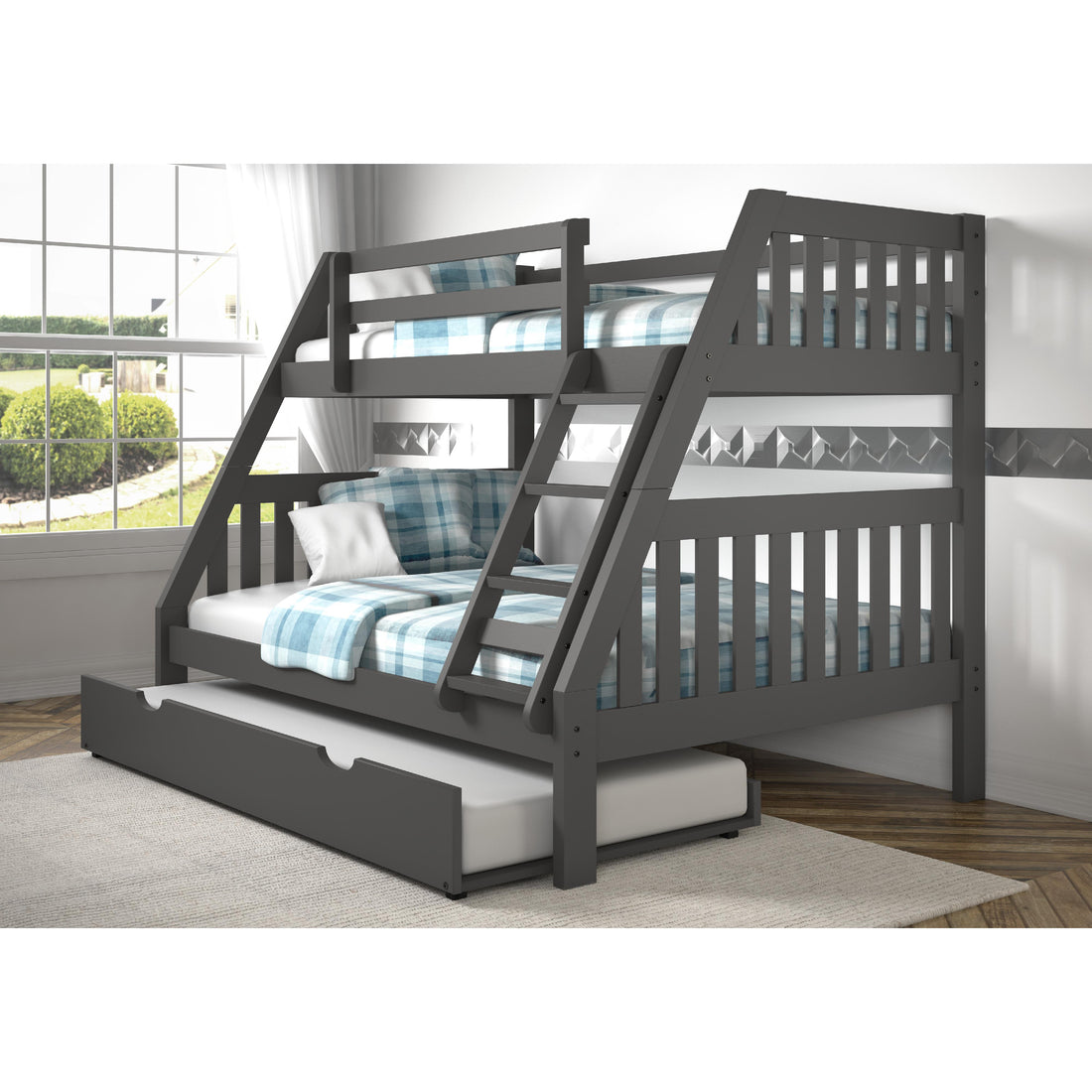  Donco Trading Company Austin Mission 1018-3TFDG_503-DG Twin over Full Bunkbed with Twin Trundle - Dark Grey IMAGE 1