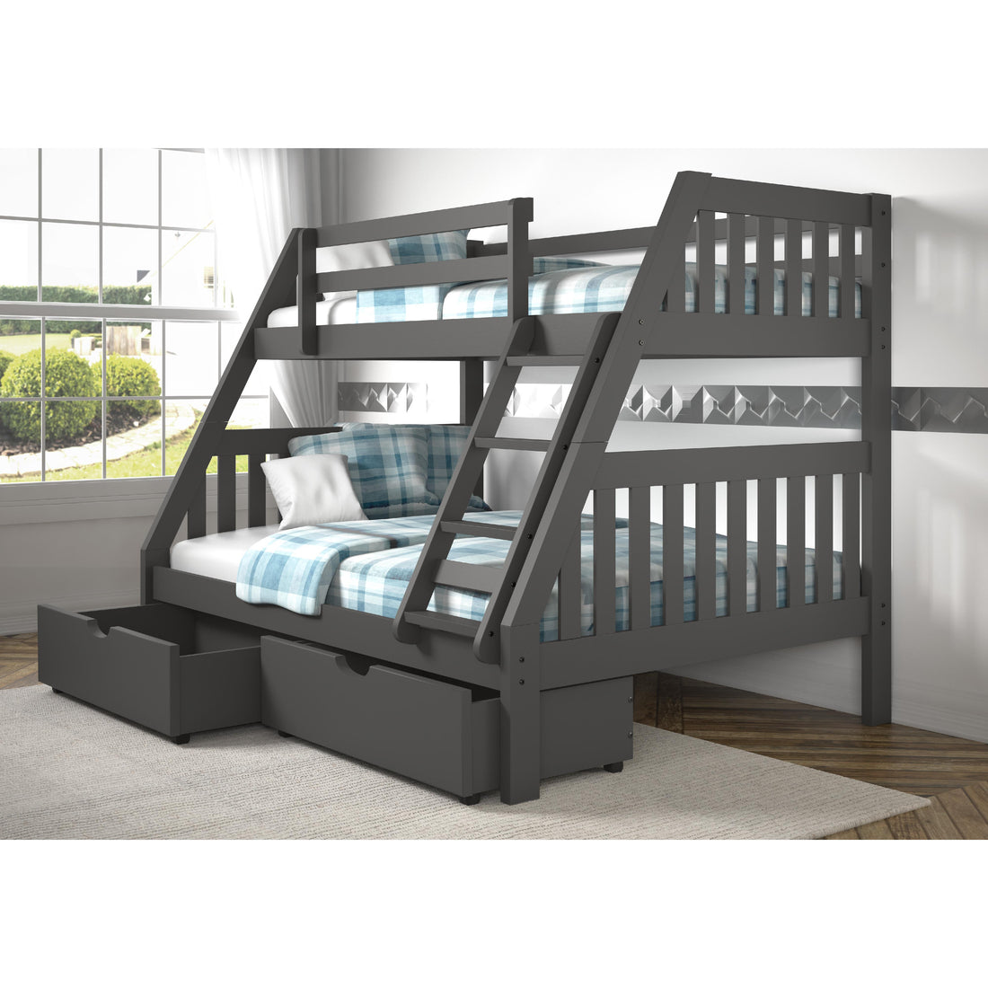  Donco Trading Company Austin Mission 1018-3TFDG_505-DG Twin over Full Bunkbed with Drawers - Dark Grey IMAGE 1