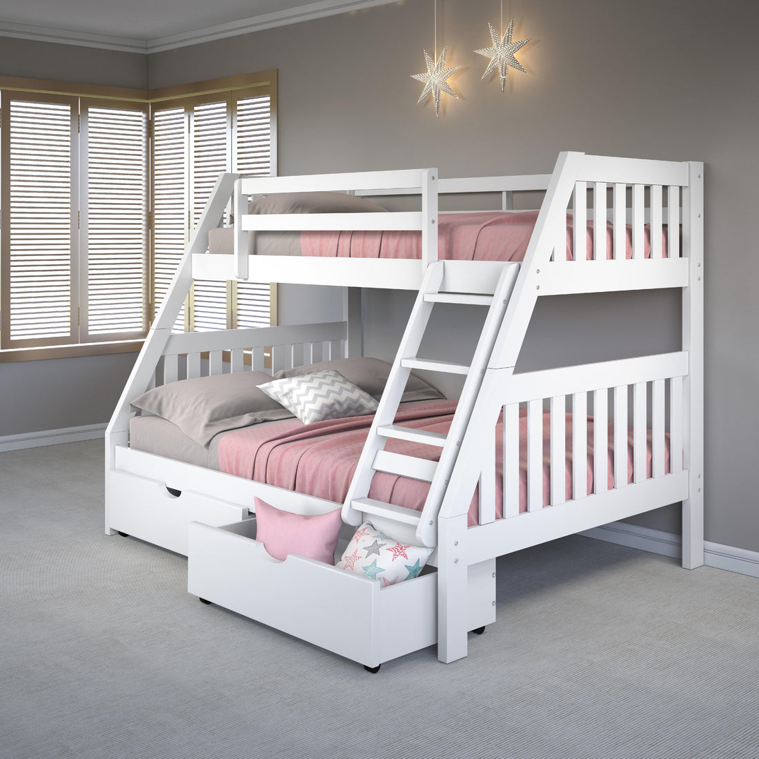  Donco Trading Company Austin Mission 1018-3TFW_505-W Twin over Full Bunkbed with Drawers - White IMAGE 1