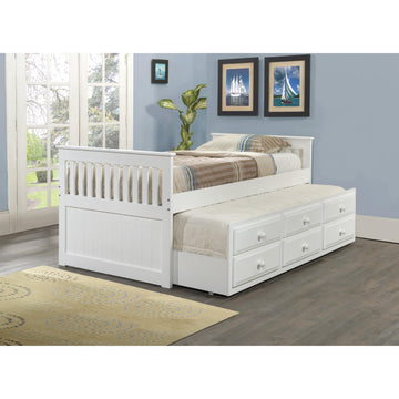  Donco Trading Company 103-TW Captains Twin Bed with 3 Underbed Drawers & Twin Trundle - White IMAGE 1