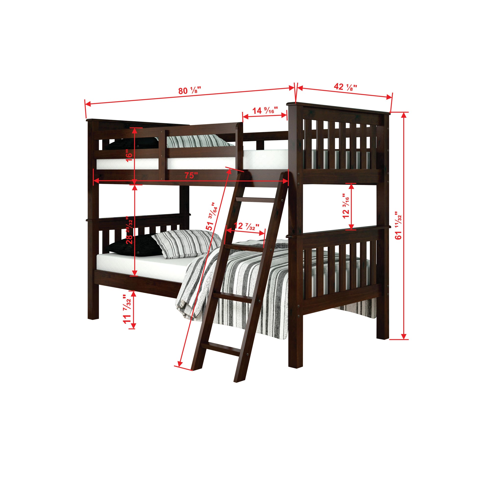  Donco Trading Company San Antonio Mission 120-1-TTCP_TT Twin over Twin Bunkbed with Slat Kit - Dark Cappuccino IMAGE 3