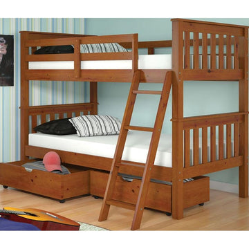  Donco Trading Company San Antonio Mission 120-1-TTE_TT_505-E Twin/Twin Bunkbed with Slat Kit & Drawers - Light Espresso IMAGE 1