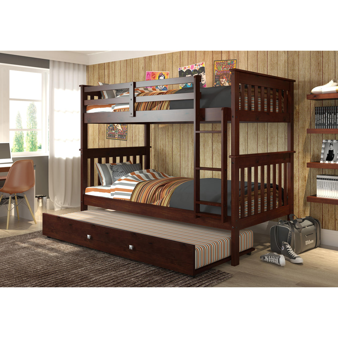  Donco Trading Company Savana Mission 120-3-TTCP_503-CP Twin over Twin Bunkbed with Twin Trundle - Dark Cappuccino IMAGE 1