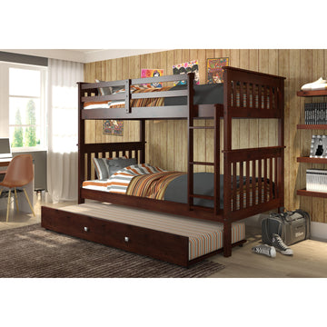  Donco Trading Company Savana Mission 120-3-TTCP_503-CP Twin over Twin Bunkbed with Twin Trundle - Dark Cappuccino IMAGE 1