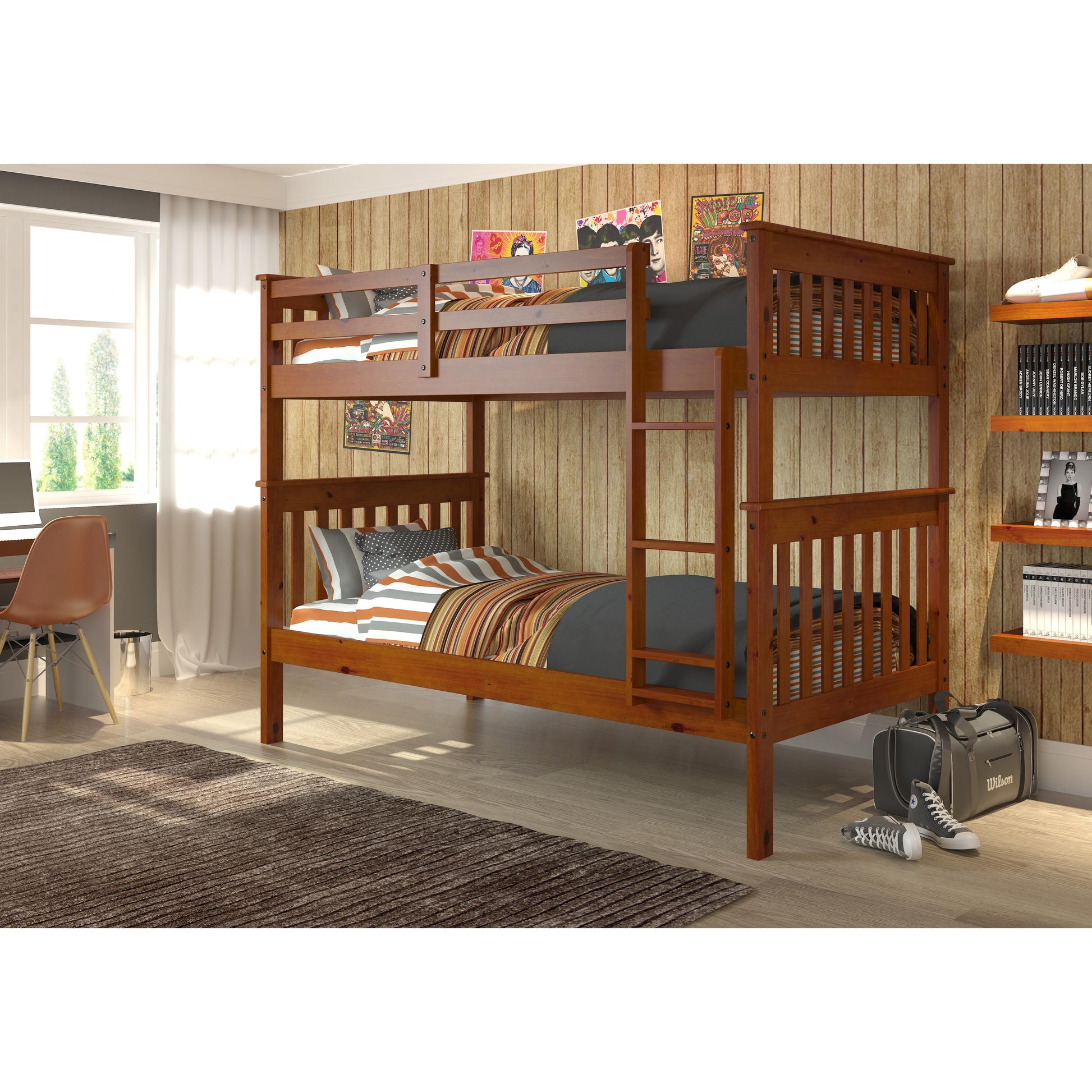  Donco Trading Company Savana Mission 120-3-TTE Twin over Twin Bunkbed - Light Espresso IMAGE 1