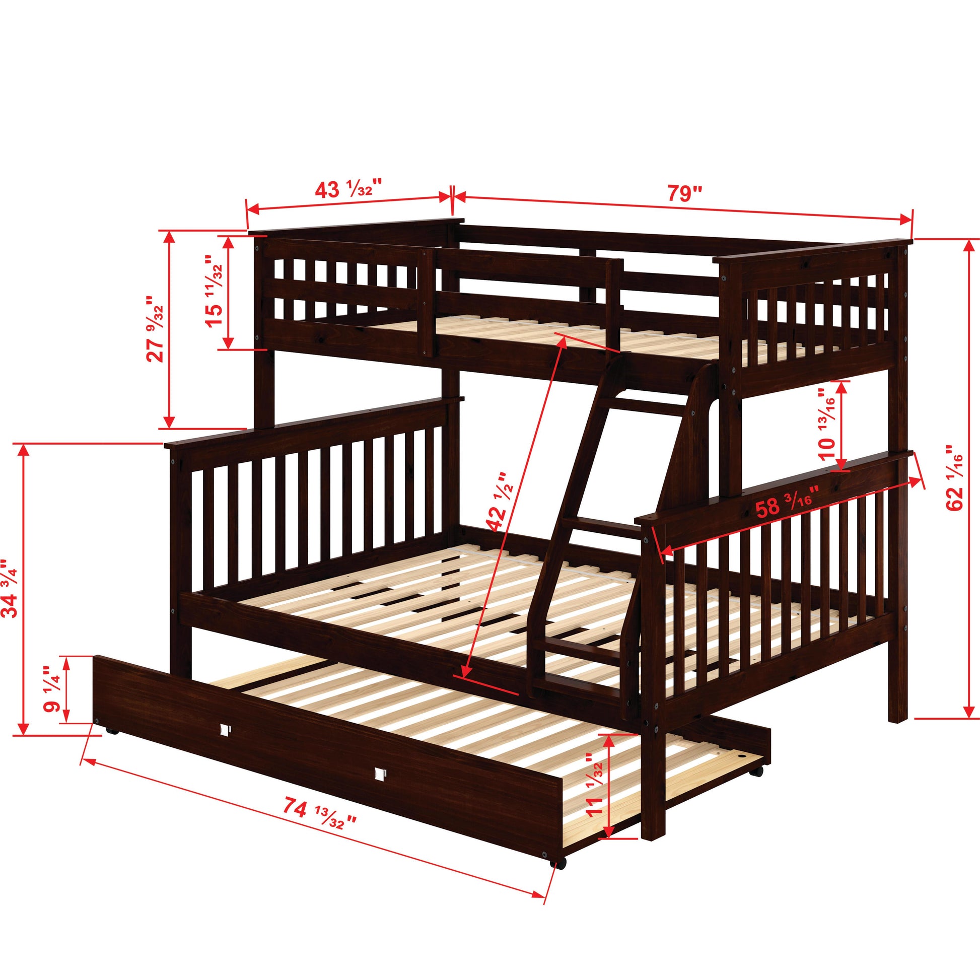  Donco Trading Company Hilde Mission 122-3-TFCP_503-CP Twin over Full Bunkbed with Twin Trundle - Merlot IMAGE 6