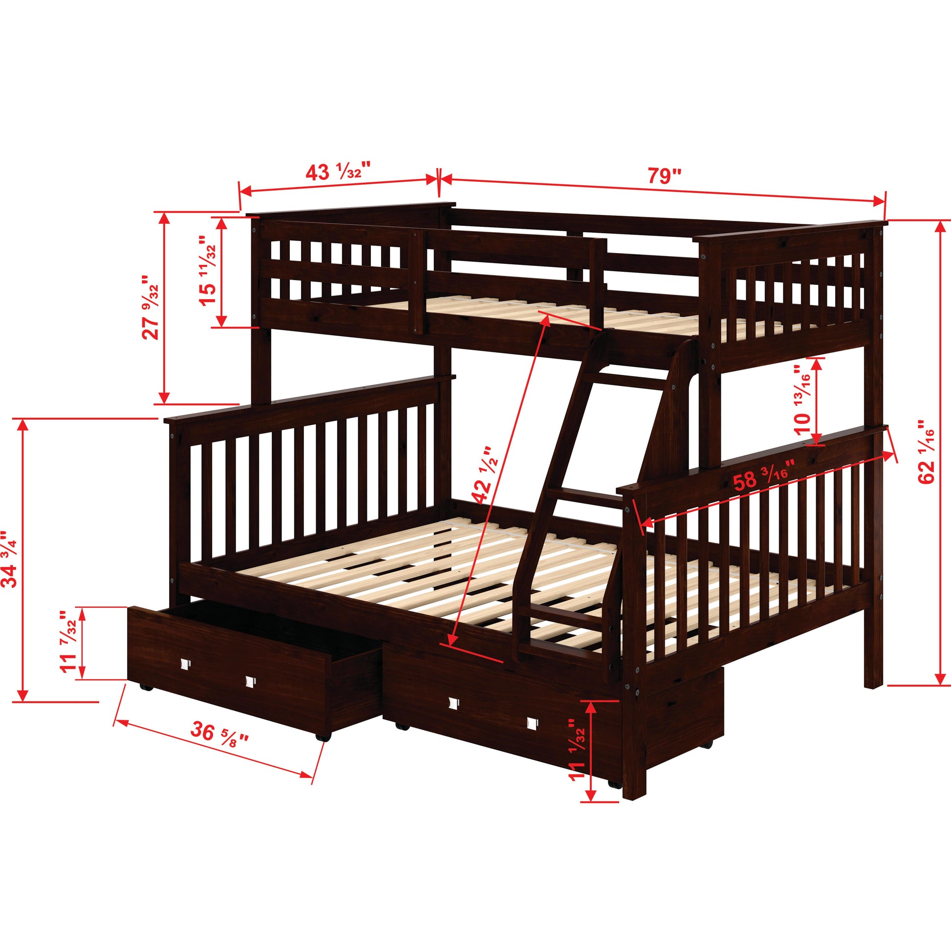  Donco Trading Company Hilde Mission 122-3-TFCP_505-CP Twin over Full Bunkbed with Drawers - Merlot IMAGE 7