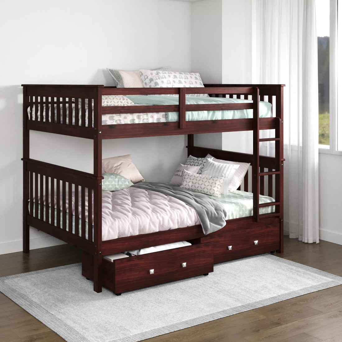  Donco Trading Company Erath Mission 123-3-FFCP_505-CP Full over Full Bunkbed with Drawers - Dark Cappuccino IMAGE 1