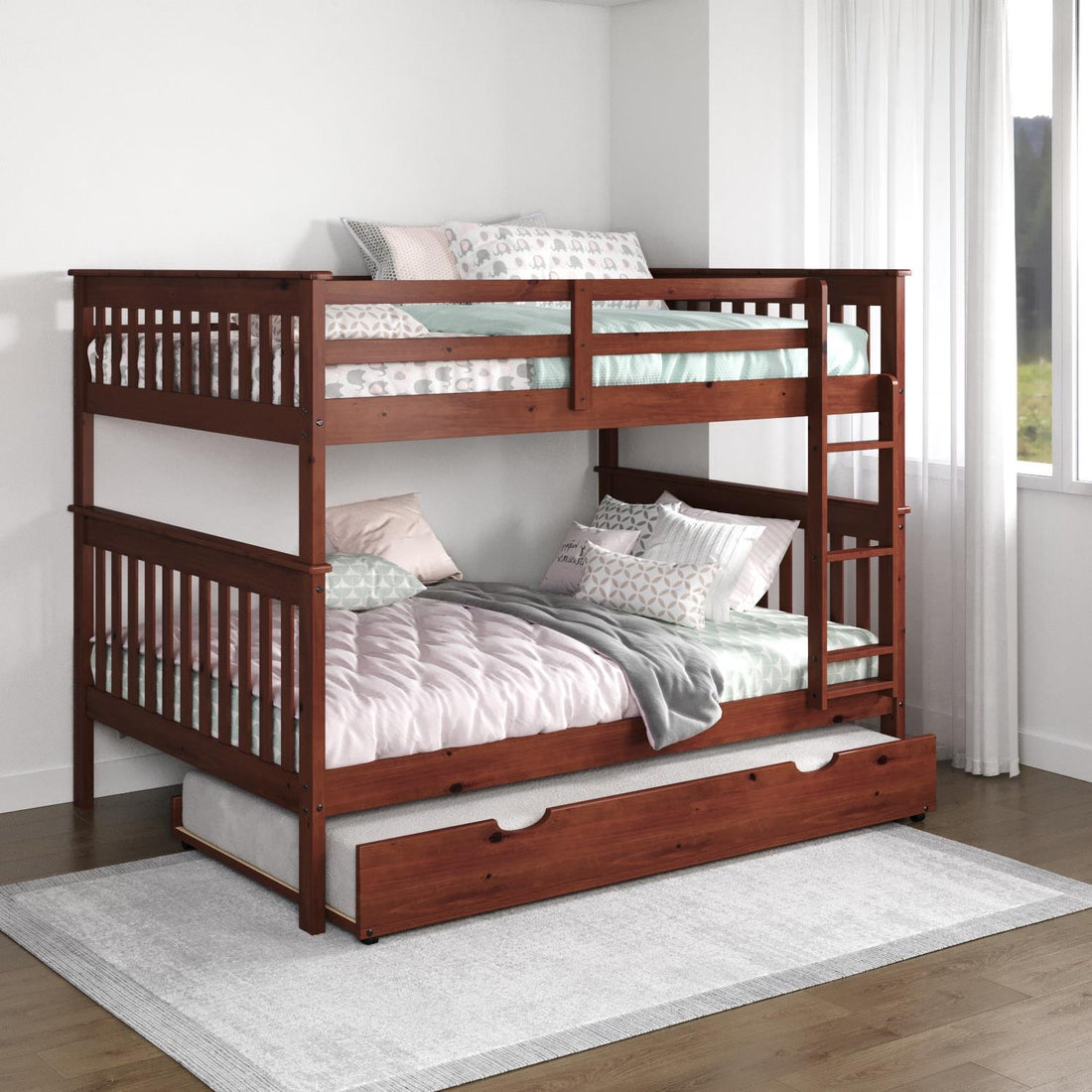  Donco Trading Company Erath Mission 123-3-FFE_503-E Full over Full Bunkbed with Twin Trundle - Light Espresso IMAGE 1