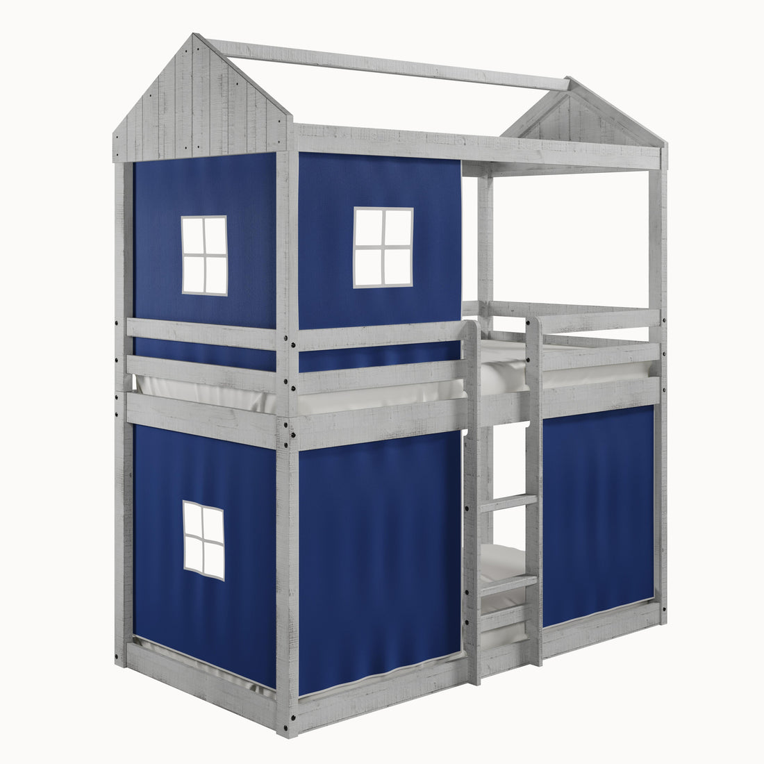  Donco Trading Company 1270-TTLG_1370-DB Twin over Twin Light Fort Bunkbed with Blue Tent - Light Grey IMAGE 1