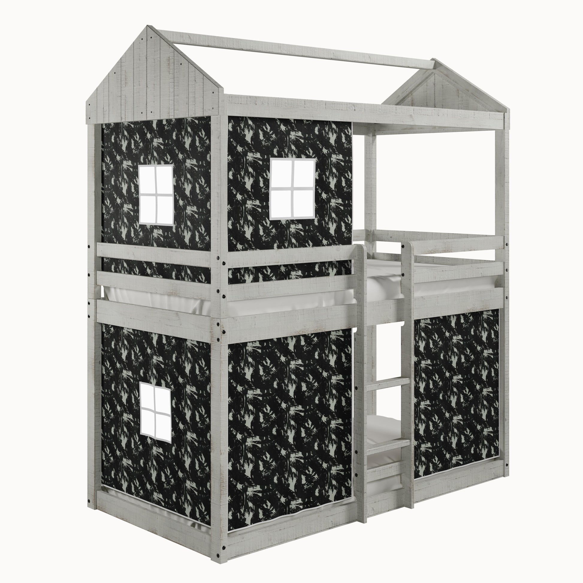  Donco Trading Company 1270-TTLG_1370-DGC Twin over Twin Light Fort Bunkbed with Camo Green Tent - Light Grey IMAGE 1