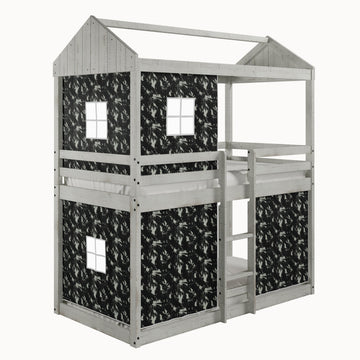  Donco Trading Company 1270-TTLG_1370-DGC Twin over Twin Light Fort Bunkbed with Camo Green Tent - Light Grey IMAGE 1