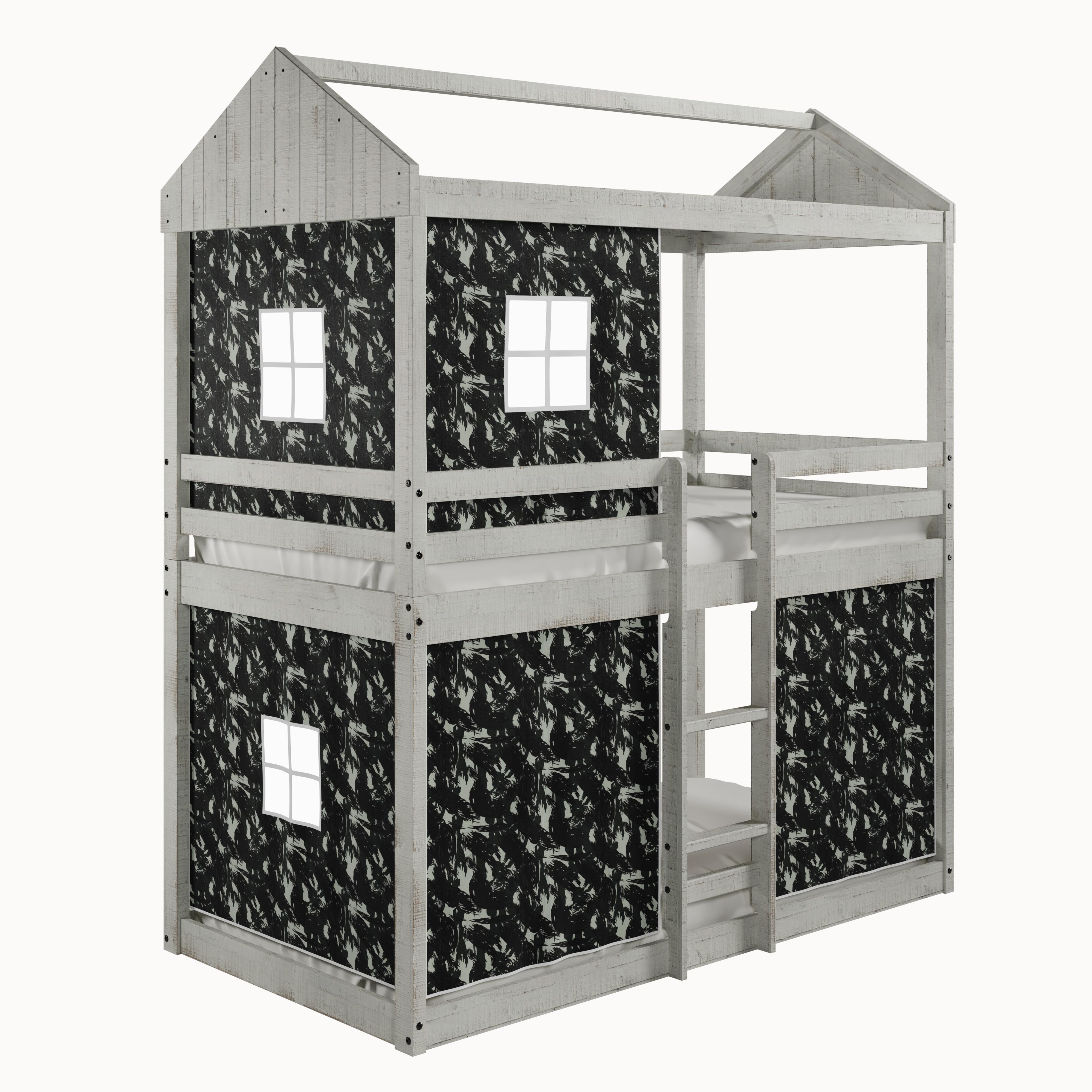  Donco Trading Company 1270-TTLG_1370-DGC Twin over Twin Light Fort Bunkbed with Camo Green Tent - Light Grey IMAGE 1