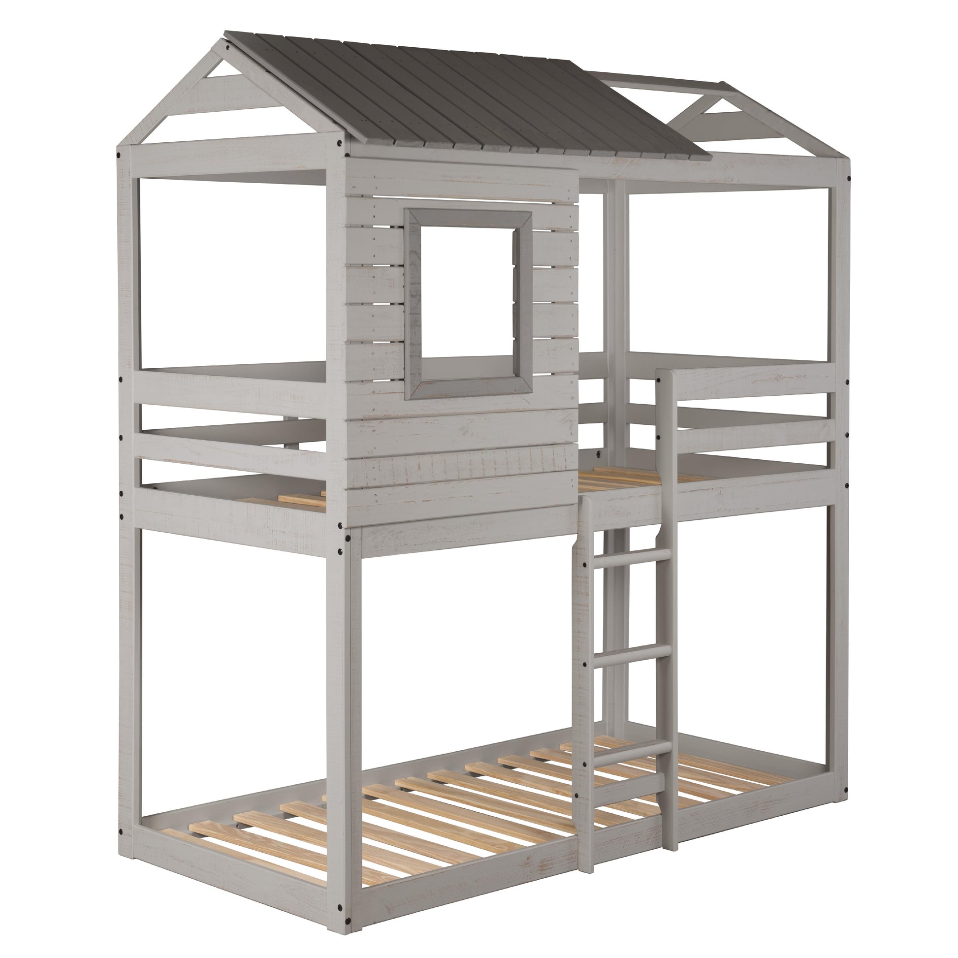  Donco Trading Company Deer Blind 1370-TTLG Twin over Twin House Bunkbed - Light Grey IMAGE 2