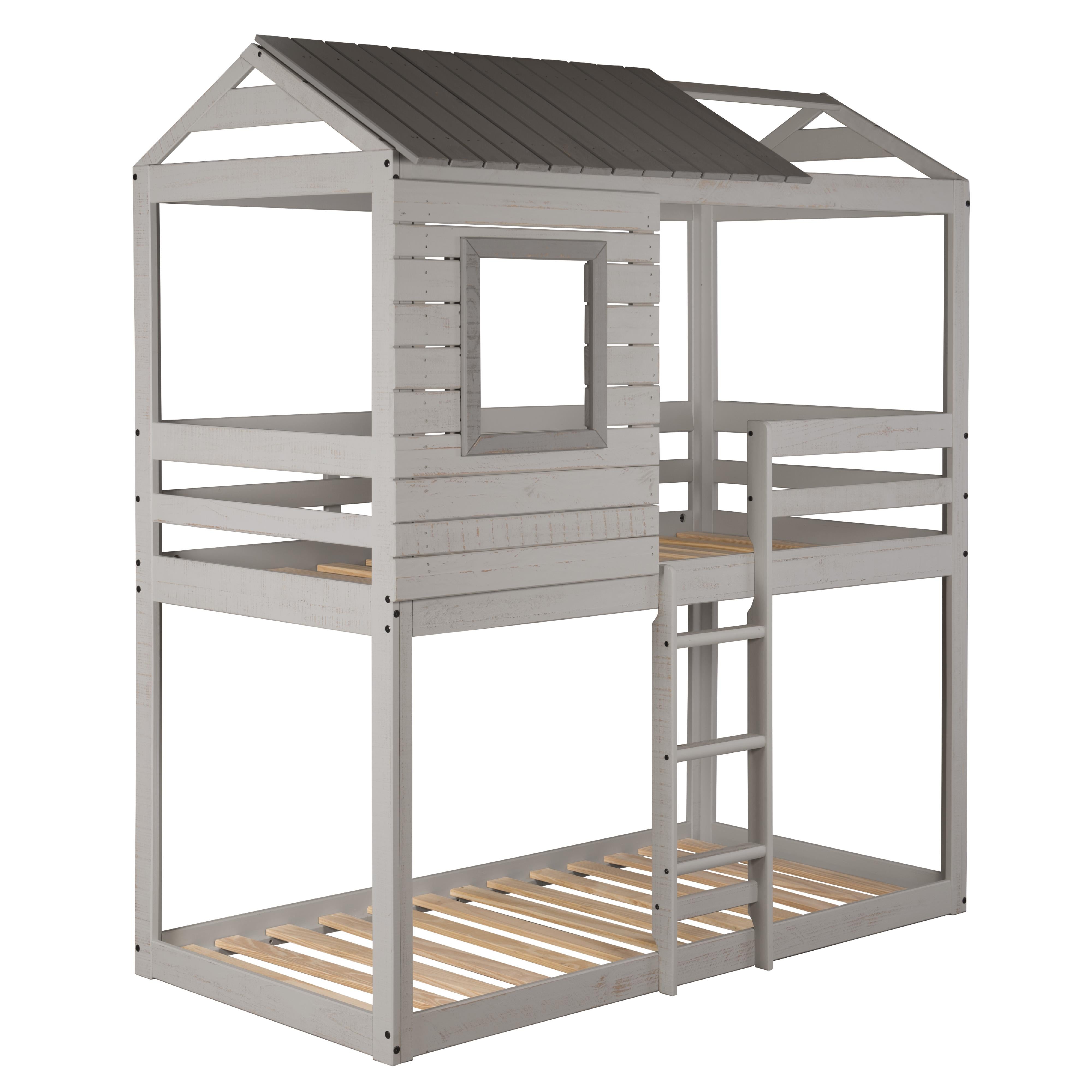  Donco Trading Company Deer Blind 1370-TTLG Twin over Twin House Bunkbed - Light Grey IMAGE 2
