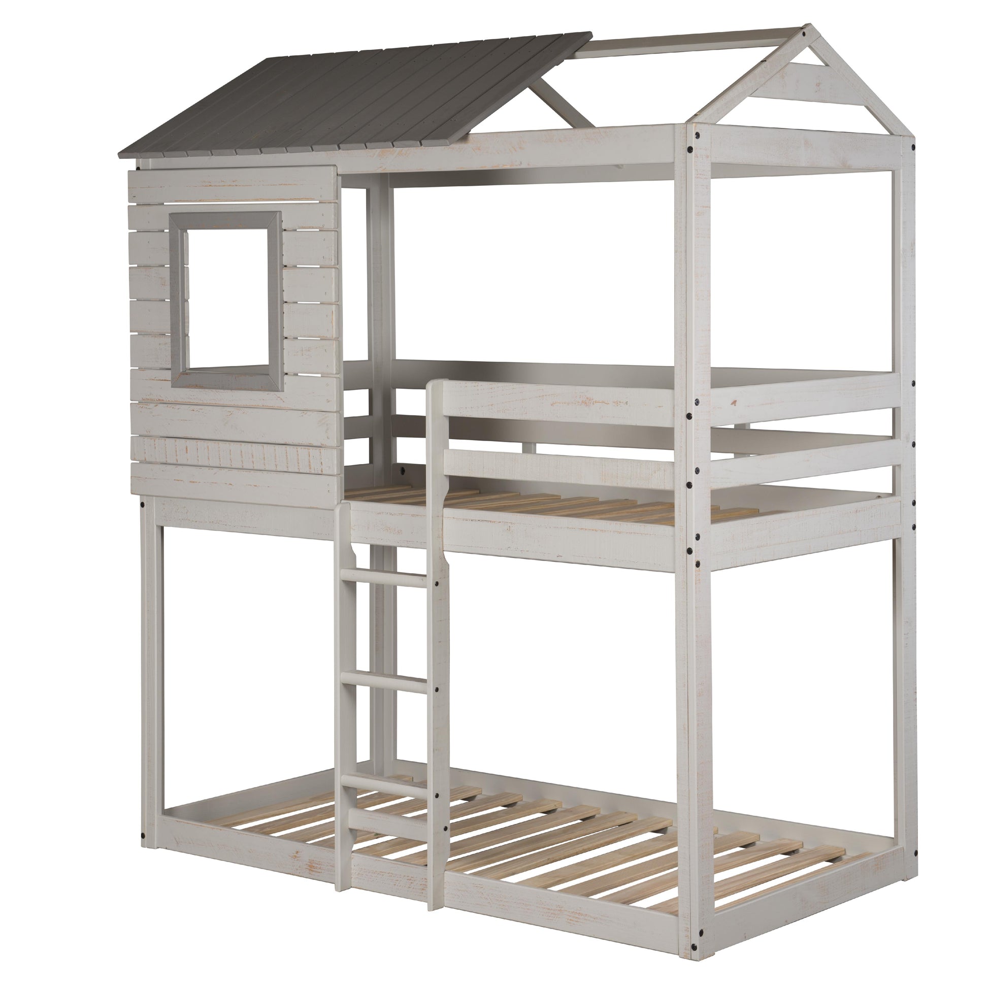  Donco Trading Company Deer Blind 1370-TTLG Twin over Twin House Bunkbed - Light Grey IMAGE 3