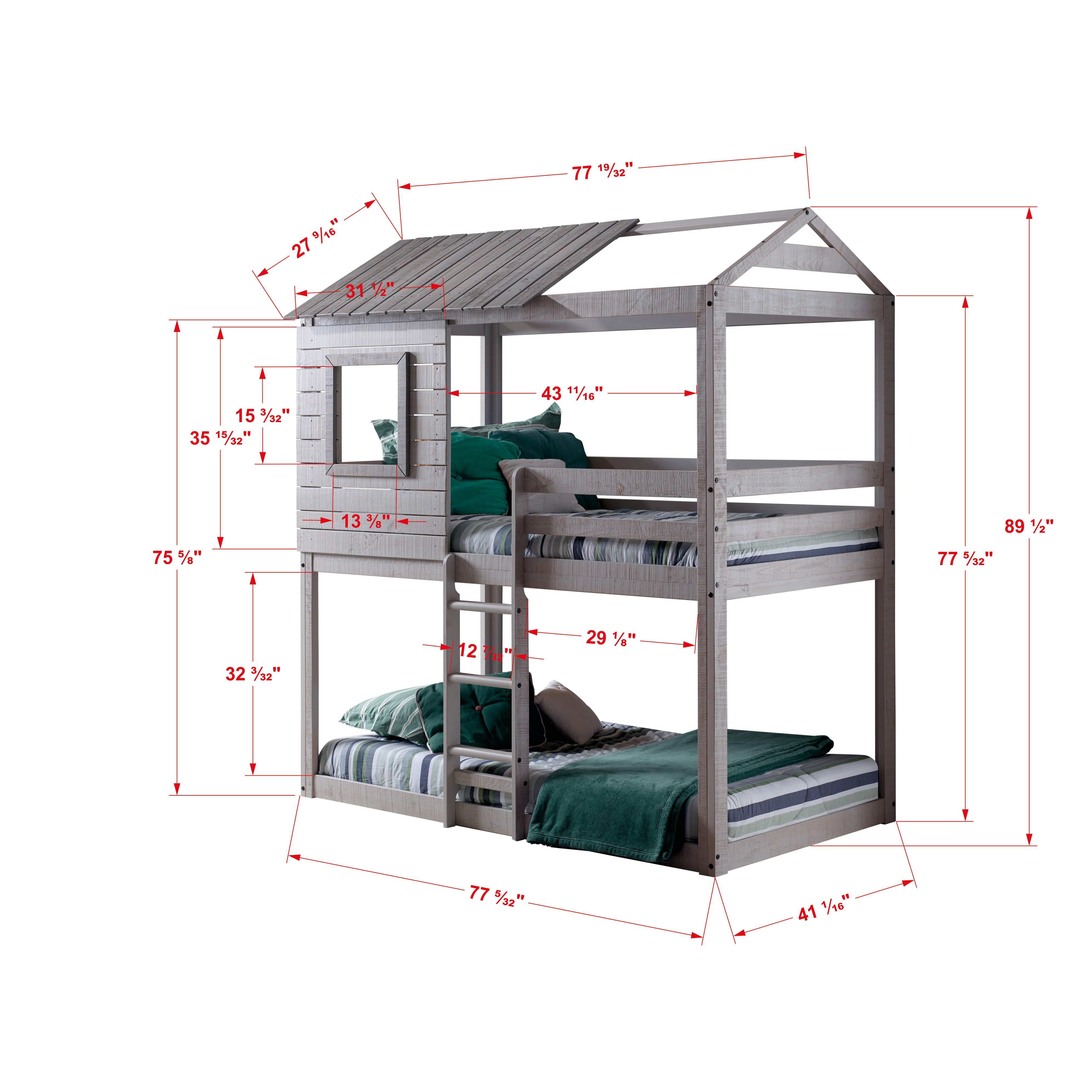  Donco Trading Company Deer Blind 1370-TTLG_1370-DB Twin over Twin House Bunkbed with Tent - Rustic Grey/Blue IMAGE 4