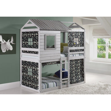  Donco Trading Company Deer Blind 1370-TTLG_1370-DGC Twin over Twin House Bunkbed with Tent - Rustic Grey/Camo IMAGE 1