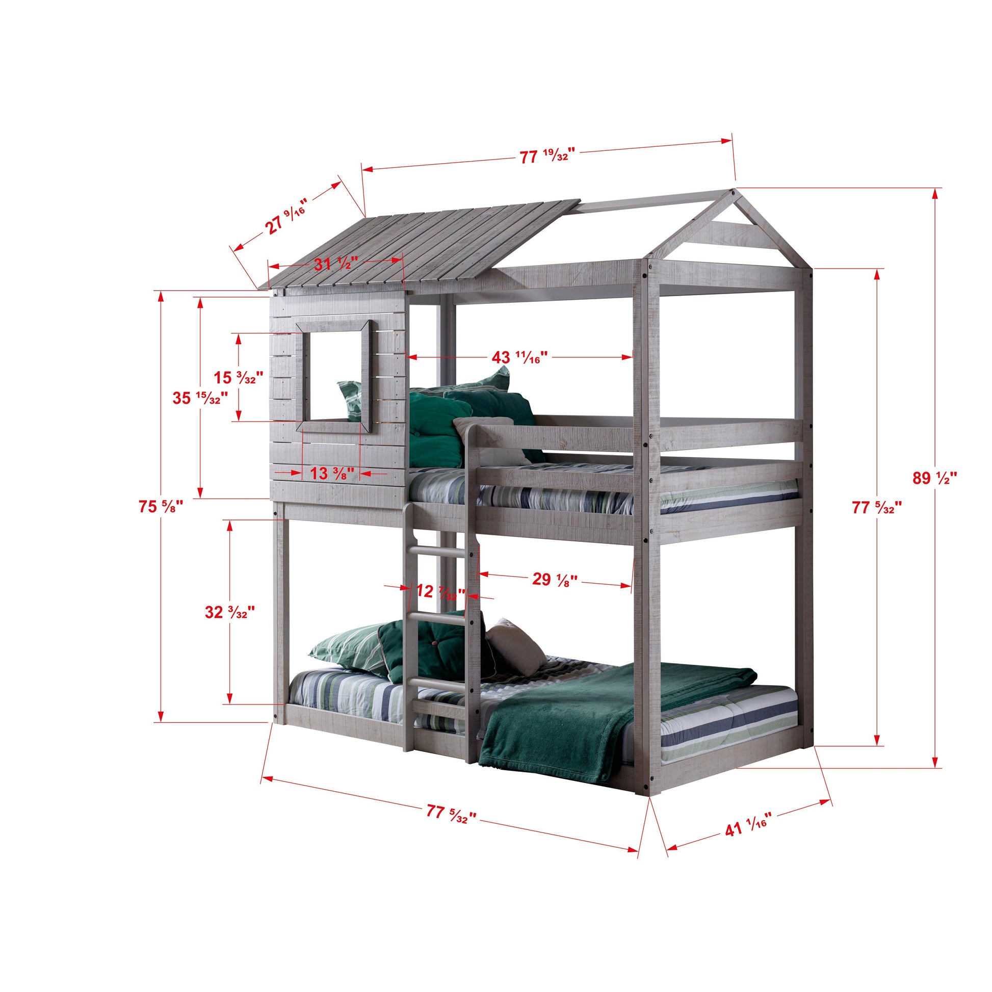  Donco Trading Company Deer Blind 1370-TTLG_1370-DP Twin over Twin House Bunkbed with Tent - Rustic Grey/Pink IMAGE 3