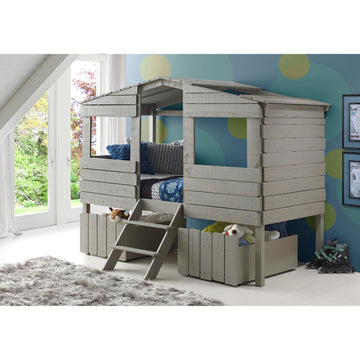  Donco Trading Company Beach House 1380-TLRG_1381-RG Twin Low Loft Bed with House Toy Boxes - Rustic Grey IMAGE 1