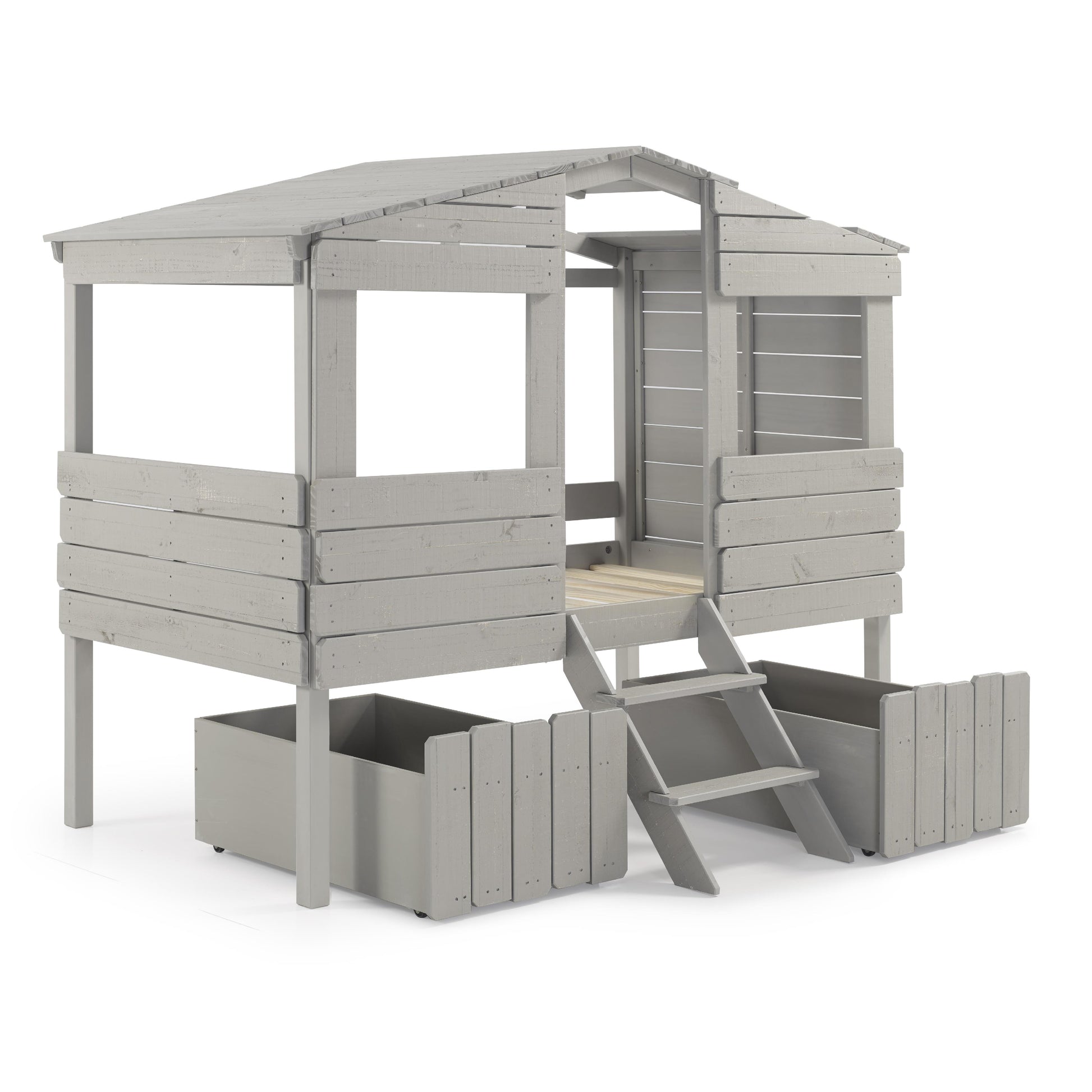  Donco Trading Company Beach House 1380-TLRG_1381-RG Twin Low Loft Bed with House Toy Boxes - Rustic Grey IMAGE 2