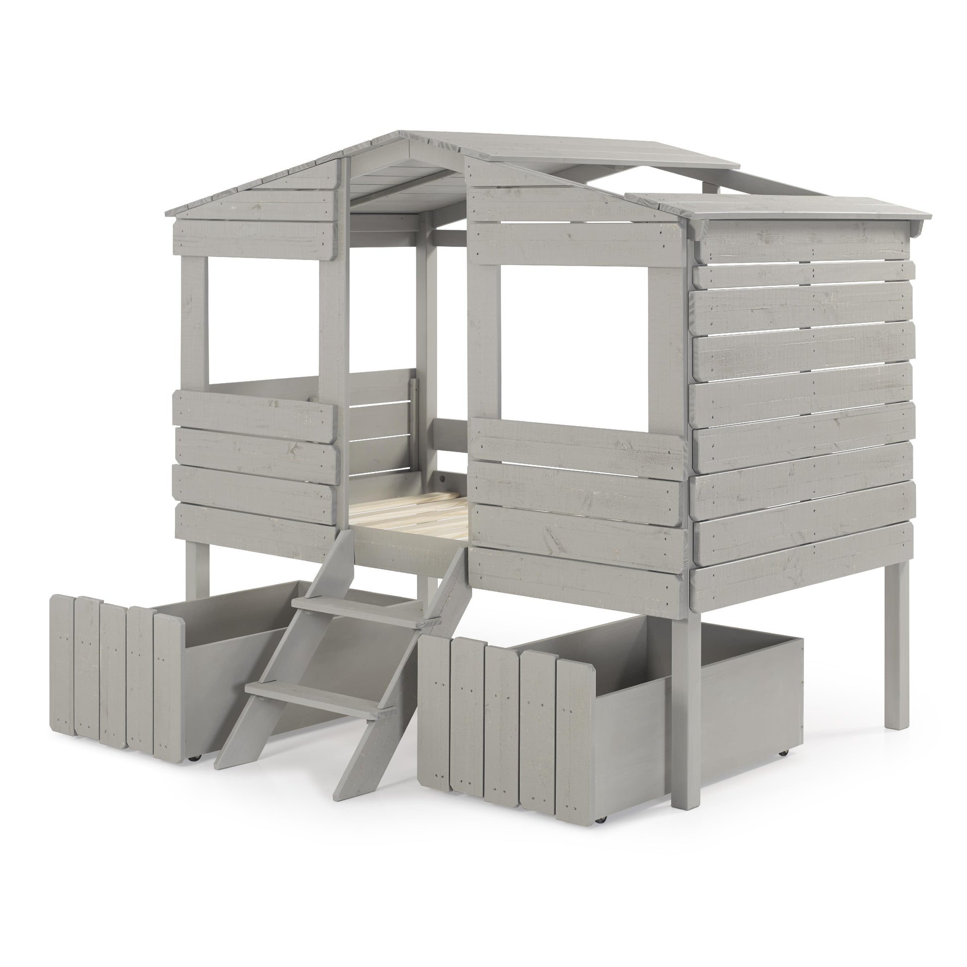  Donco Trading Company Beach House 1380-TLRG_1381-RG Twin Low Loft Bed with House Toy Boxes - Rustic Grey IMAGE 4