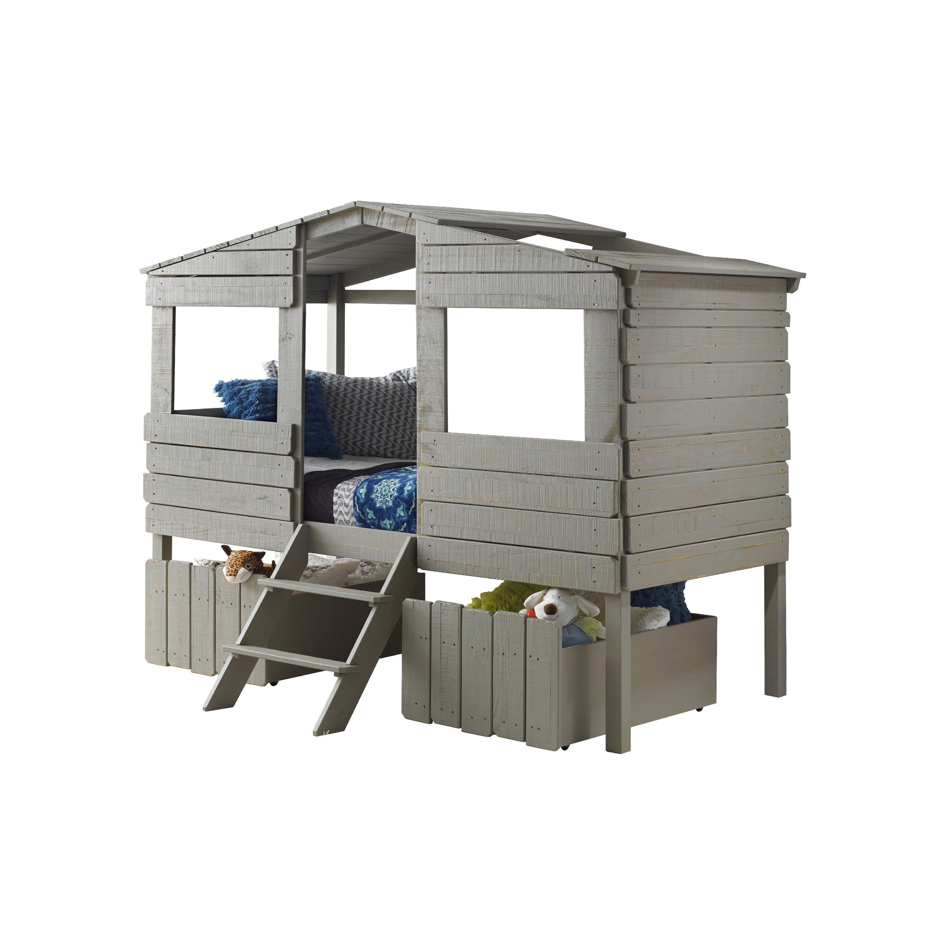  Donco Trading Company Beach House 1380-TLRG_1381-RG Twin Low Loft Bed with House Toy Boxes - Rustic Grey IMAGE 5