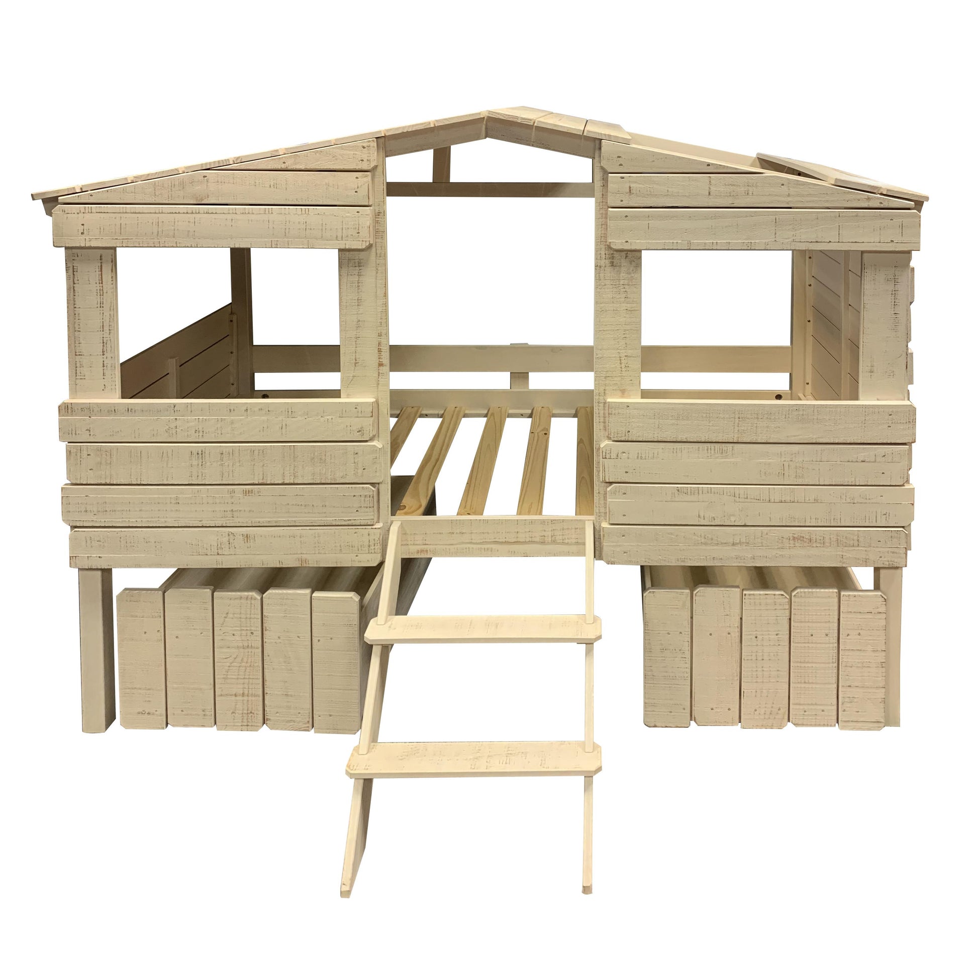  Donco Trading Company Beach House 1380-TLRS_1381-RS Twin Low Loft Bed with House Toy Boxes - Rustic Sand IMAGE 3