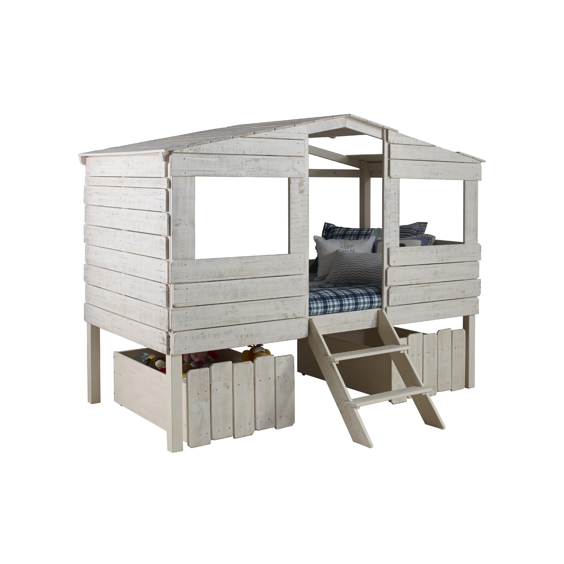  Donco Trading Company Beach House 1380-TLRS_1381-RS Twin Low Loft Bed with House Toy Boxes - Rustic Sand IMAGE 4