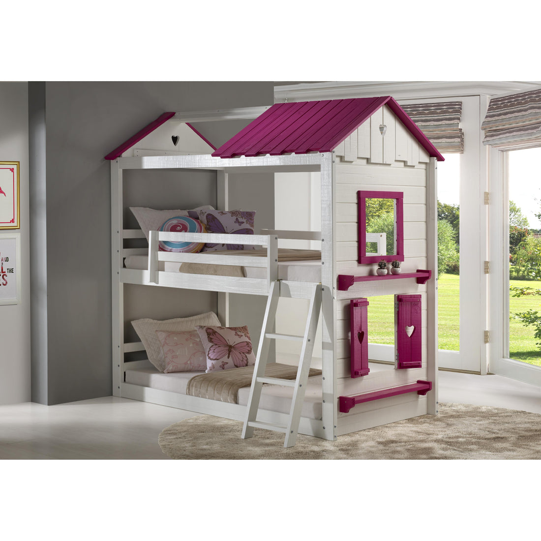  Donco Trading Company Sweetheart 1570-TTWP Twin over Twin & House Bunkbed - White/Pink IMAGE 1