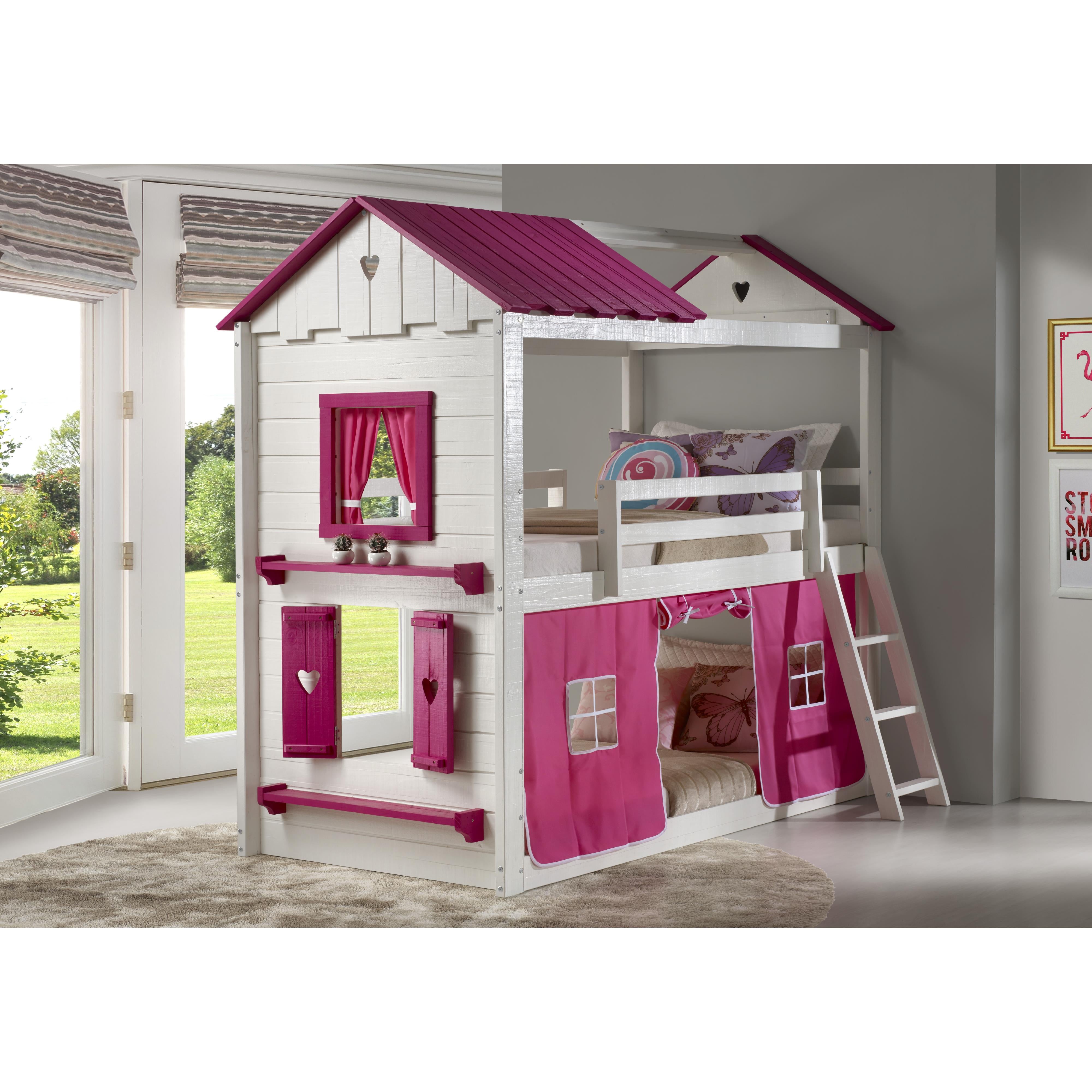  Donco Trading Company Sweetheart 1570-TTWP_1575-TP Twin over Twin & House Bunkbed with Tent - White/Pink IMAGE 4
