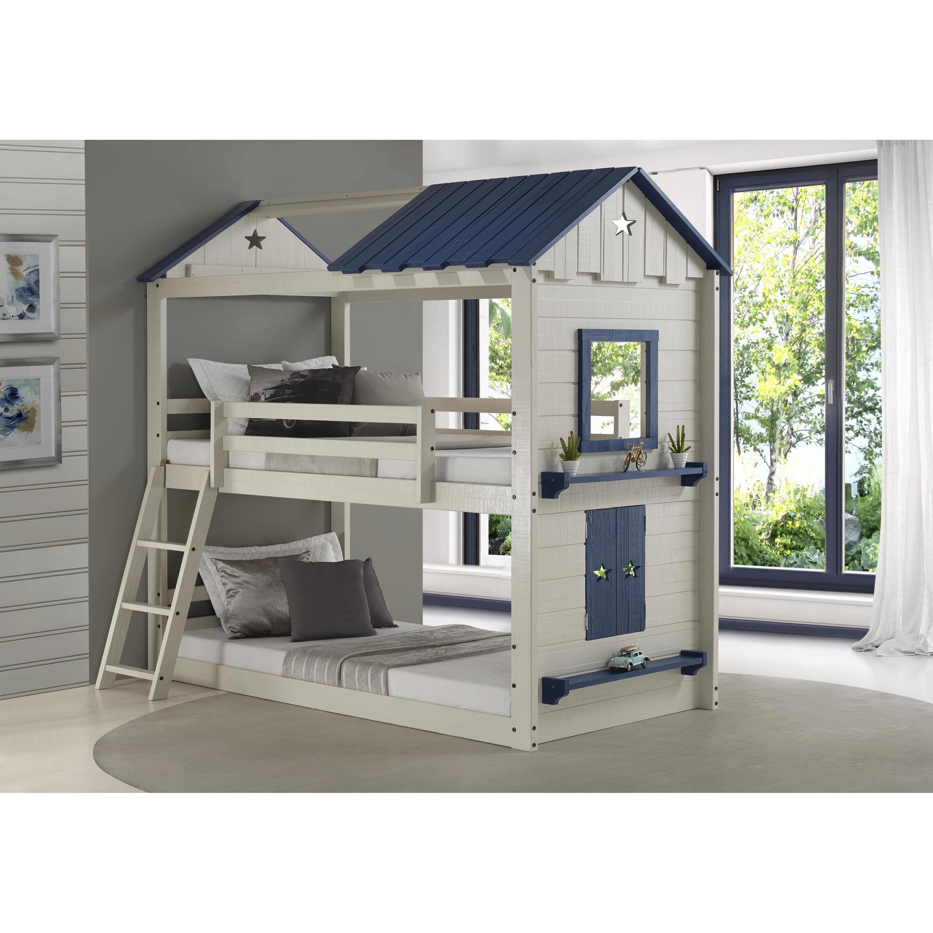  Donco Trading Company Star Gazer 1580-TTLGB Twin over Twin & House Bunkbed - Light Grey/Blue IMAGE 1