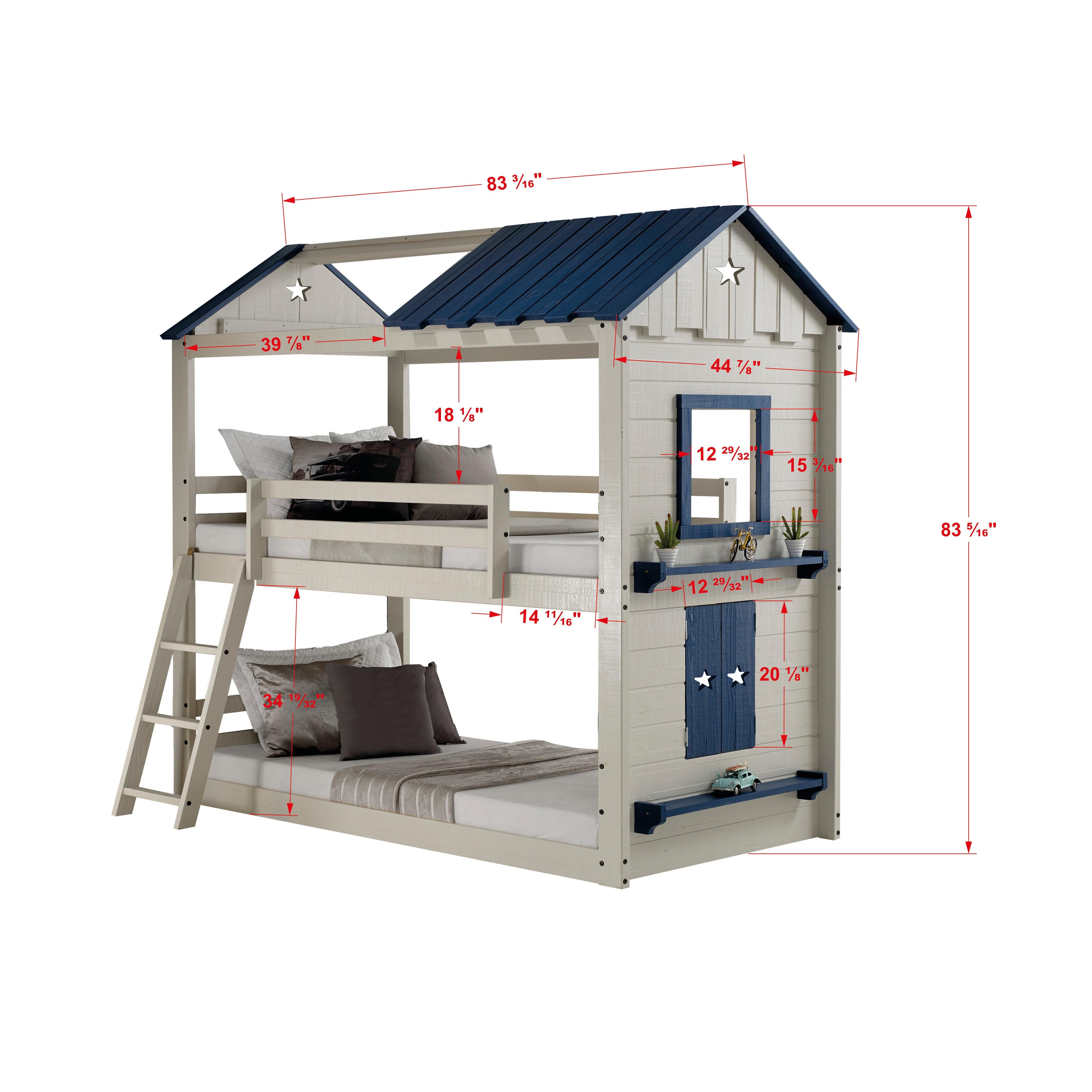  Donco Trading Company Star Gazer 1580-TTLGB_1575-TB Twin over Twin & House Bunkbed with Tent - Light Grey/Blue IMAGE 2