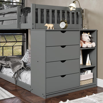  Donco Trading Company Moby Mission 1600-TTDG Twin over Twin Bunkbed with 4 Drawer Dresser & Shelves - Dark Grey IMAGE 1