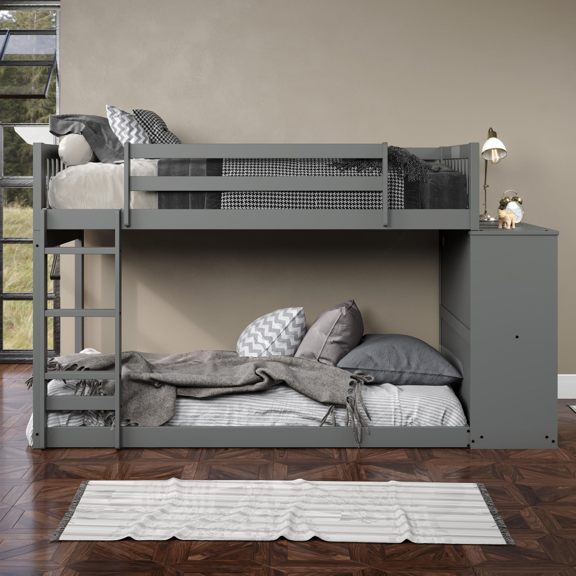  Donco Trading Company Moby Mission 1600-TTDG Twin over Twin Bunkbed with 4 Drawer Dresser & Shelves - Dark Grey IMAGE 3