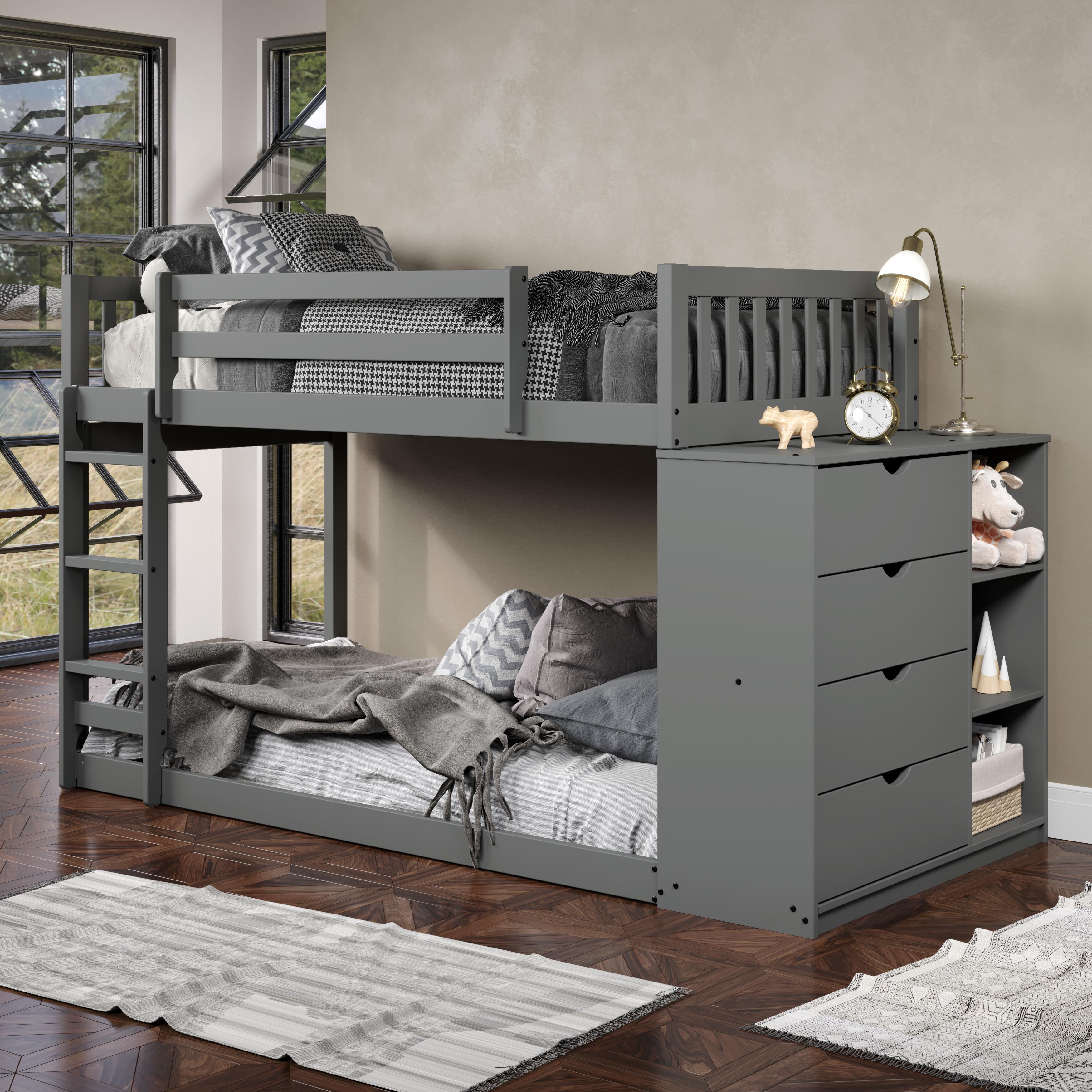  Donco Trading Company Moby Mission 1600-TTDG Twin over Twin Bunkbed with 4 Drawer Dresser & Shelves - Dark Grey IMAGE 4